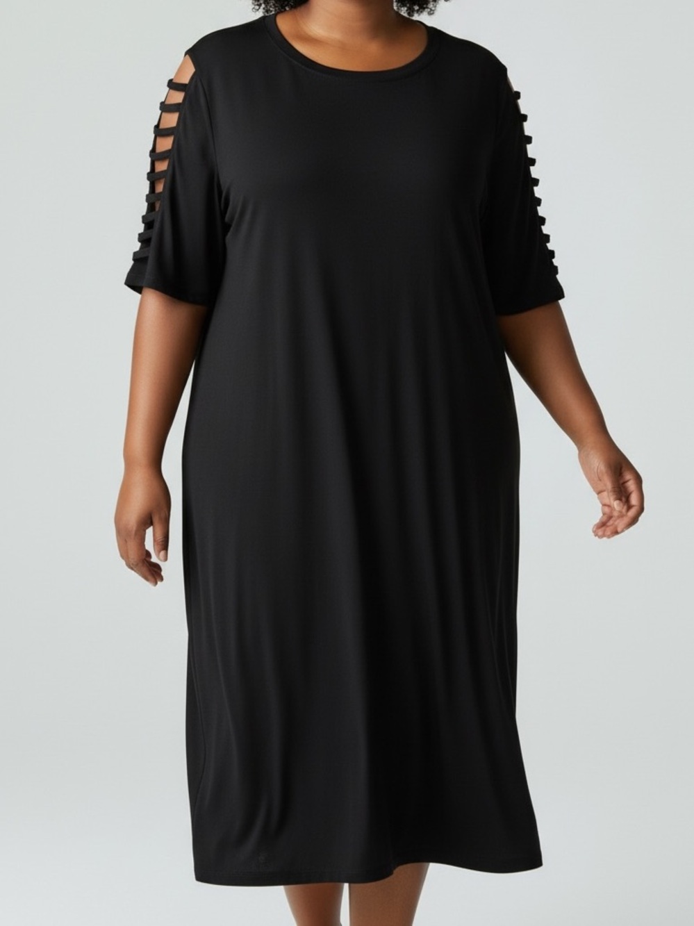 Michael Kors Black Ladder-Sleeve Midi Dress